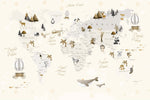Tapet Personalizat Micii Exploratori cu harta lumii in nuante de bej cu fulgi de zapada - BEIGE SNOWFLAKES MAP