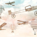 Tapet Personalizat Micii Exploratori cu avioane, baloane cu aer cald si fluturi in stil vintage - VINTAGE BUTTERFLY PLANES