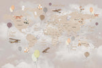 Tapet Personalizat Micii Exploratori cu harta lumii cu animale, baloane si avioane si accente de lumina - TWINKLE LIGHTS MAP