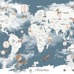 Tapet Personalizat Micii Exploratori cu harta lumii cu continente in nuante de alb si oceanul albastru - WINTER OCAN MAP