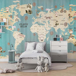 Tapet Personalizat Micii Exploratori cu harta lumii si oceane texturate in nuante de albastru - TEXTURED OCEAN MAP