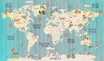 Tapet Personalizat Micii Exploratori cu harta lumii si oceane texturate in nuante de albastru - TEXTURED OCEAN MAP