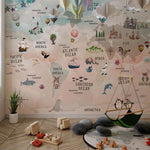 Tapet Personalizat Micii Exploratori cu harta lumii pentru copii cu animale si monumente - KIDS TREASURE MAP