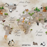 Tapet Personalizat Micii Exploratori cu cu harta lumii si vegetatie pe un fundal de hartie vintage watercolor - OLD PAPER MAP
