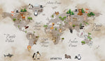 Tapet Personalizat Micii Exploratori cu cu harta lumii si vegetatie pe un fundal de hartie vintage watercolor - OLD PAPER MAP