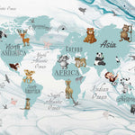 Tapet Personalizat Micii Exploratori cu harta continentelor si fundal de ghetar in nuante de albastru - ICEBERG MAP
