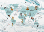 Tapet Personalizat Micii Exploratori cu harta continentelor si fundal de ghetar in nuante de albastru - ICEBERG MAP