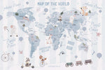 Tapet Personalizat Micii Exploratori cu harta lumii pentru copii si fundal in dungi albastru baby blue - BABY BLUE KID'S MAP