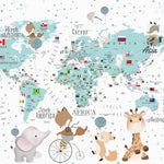 Tapet Personalizat Micii Exploratori cu harta lumii pentru detaliata cu steaguri si animale - BUBBLE KID'S MAP