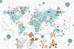 Tapet Personalizat Micii Exploratori cu harta lumii pentru detaliata cu steaguri si animale - BUBBLE KID'S MAP