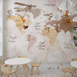 Tapet Personalizat Micii Exploratori cu harta lumii pe continente si fundal colorat in stil watercolor - WATERCOLOR PAPER MAP