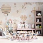 Tapet Personalizat Micii Exploratori cu baloane cu aer cald si fundal bej texturat - BEIGE PLASTERED BALLOONS