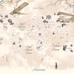 Tapet Personalizat Micii Exploratori cu harta lumii in vegetatie in nuante de alb si bej - AUTUMN TREES MAP
