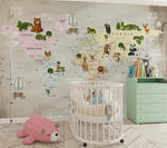 Tapet Personalizat Micii Exploratori cu harta lumii cu animale exotice si vegetatie cu fundal stil watercolor - WATERCOLOR CONTINENTS MAP