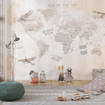 Tapet Personalizat Micii Exploratori cu harta lumii cu textura stearsa in nuante de bej - WASHED WATERCOLOR MAP