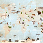 Tapet Personalizat Micii Exploratori cu harta globului in nuante de bej si albastru patat - STAINED GLOBE'S MAP