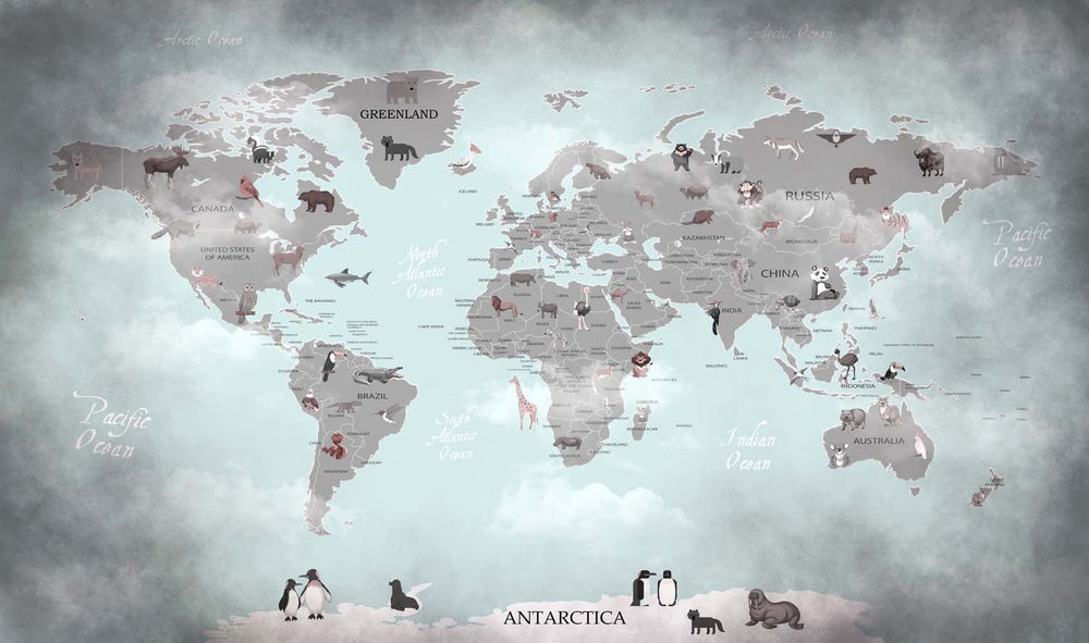 Tapet Personalizat Micii Exploratori cu harta lumii in stil grundge - WINTER GRUNGE MAP