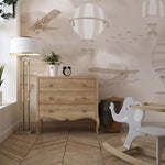 Tapet Personalizat Micii Exploratori cu baloane cu aer cald in nuante sepia bej - BEIGE FOGGY PLANES