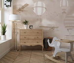 Tapet Personalizat Micii Exploratori cu baloane cu aer cald in nuante sepia bej - BEIGE FOGGY PLANES