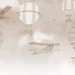 Tapet Personalizat Micii Exploratori cu baloane cu aer cald in nuante sepia bej - BEIGE FOGGY PLANES