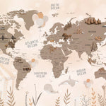 Tapet Personalizat Micii Exploratori cu harta lumii cu corturi de carnaval si baloane in nuante sepia maro - CIRCUS PLANTS MAP
