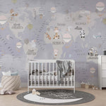 Tapet Personalizat Micii Exploratori cu harta globului pamantesc in nuante de grej albastru - KID'S GREY MAP