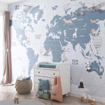 Tapet Personalizat Micii Exploratori cu harta lumii pentru copii in nuante de albastru - LIGHT BLUE MAP