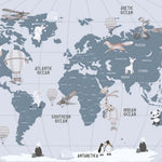 Tapet Personalizat Micii Exploratori cu harta lumii pentru copii in nuante de albastru - LIGHT BLUE MAP