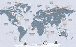 Tapet Personalizat Micii Exploratori cu harta lumii pentru copii in nuante de albastru - LIGHT BLUE MAP