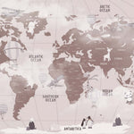 Tapet Personalizat Micii Exploratori cu harta lumii pentru copii cu animale in nuante de maro - CLOUDY BROWN MAP