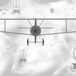 Tapet Personalizat Micii Exploratori cu avion si baloane cu aer cald in alb negru - GRAYSCALE PLANE
