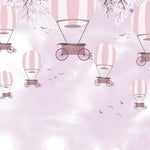 Tapet Personalizat Micii Exploratori cu baloane cu aer cald si pasari pe cerul roz - PINK SPRING BALLOONS