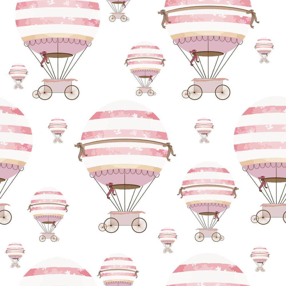 Tapet Personalizat Micii Exploratori cu pattern cu baloane cu aer cald roz - PINK BALLOONS PATTERN