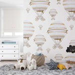 Tapet Personalizat Micii Exploratori cu pattern cu baloane cu aer cald bej grej - BEIGE BALLOONS PATTERN
