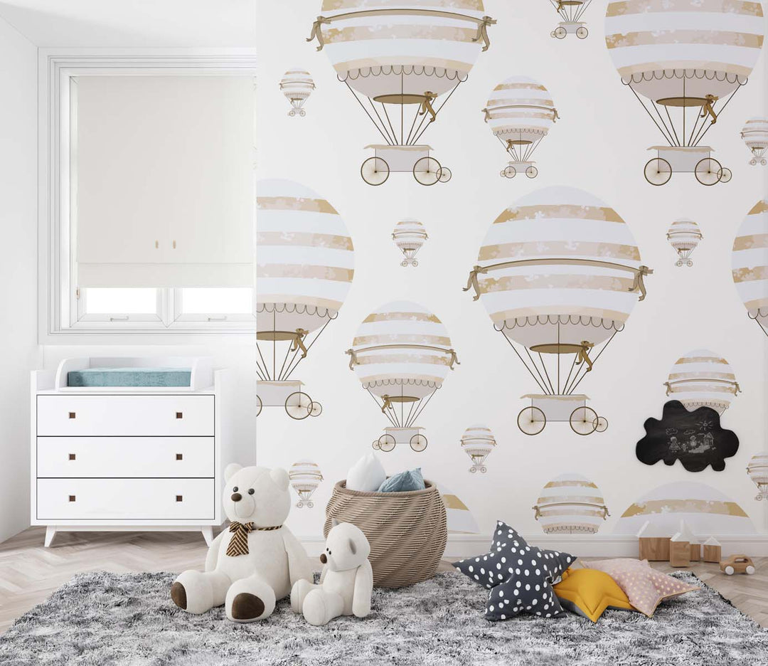 Tapet Personalizat Micii Exploratori cu pattern cu baloane cu aer cald bej grej - BEIGE BALLOONS PATTERN
