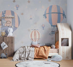 Tapet Personalizat Micii Exploratori cu baloane cu aer cald si cer instelat nuante de portocaliu si albastru - STARRY SKY PEACH BALLOONS