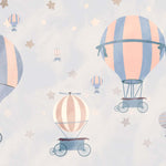 Tapet Personalizat Micii Exploratori cu baloane cu aer cald si cer instelat nuante de portocaliu si albastru - STARRY SKY PEACH BALLOONS