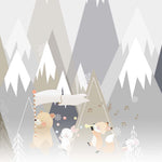 Tapet Personalizat Micii Exploratori cu trupa muzicala de animalute la poalele muntilor abstracti - SHARP MOUNTAINS BAND