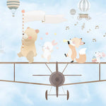 Tapet Personalizat Micii Exploratori cu animalute muzicale mergand pe avion - SINGING ON THE BIPLANE LIGHT