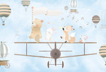 Tapet Personalizat Micii Exploratori cu animalute muzicale mergand pe avion - SINGING ON THE BIPLANE LIGHT