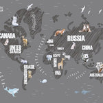 Tapet Personalizat Micii Exploratori cu harta continentelor desenate in nuante de gri inchis - BLACK GRAPHIT MAP