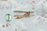 Tapet Personalizat Micii Exploratori cu peisaj de primavara cu avioane si baloane cu animale - HAPPY SPRING