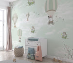 Tapet Personalizat Micii Exploratori cu baloane cu aer cald in nuante de verde menta - MINTY HOT AIR BALLOONS