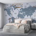 Tapet Personalizat Micii Exploratori cu harta lumii in nuante de albastru si gri - LIGHT BLUE MAP II