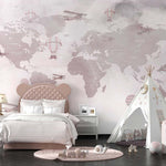 Tapet Personalizat Micii Exploratori cu harta lumii in nuante bej rozalii - DUSTY MAUVE MAP
