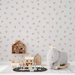 Tapet Personalizat Inspiratie Scandinava cu model abstract cu frunze maro si fundal crem - SOFT LEAF PATTERN