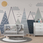 Tapet Personalizat Inspiratie Scandinava pentru Copii cu munti abstracti in nuante de albastru - ABSTRACT KID'S MOUNTAINS