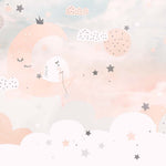 Tapet Personalizat Inspiratie Scandinava pentru Copii cu luna si stele pe cerul trandafiriu - LIGHT PEACH MOON