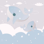 Tapet Personalizat Inspiratie Scandinava pentru Copii cu balene albastre si cer instelat - BLUE BABY WHALES