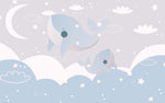 Tapet Personalizat Inspiratie Scandinava pentru Copii cu balene albastre si cer instelat - BLUE BABY WHALES